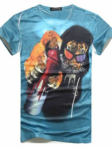 Camiseta tigre (frente azul e branca no verso)